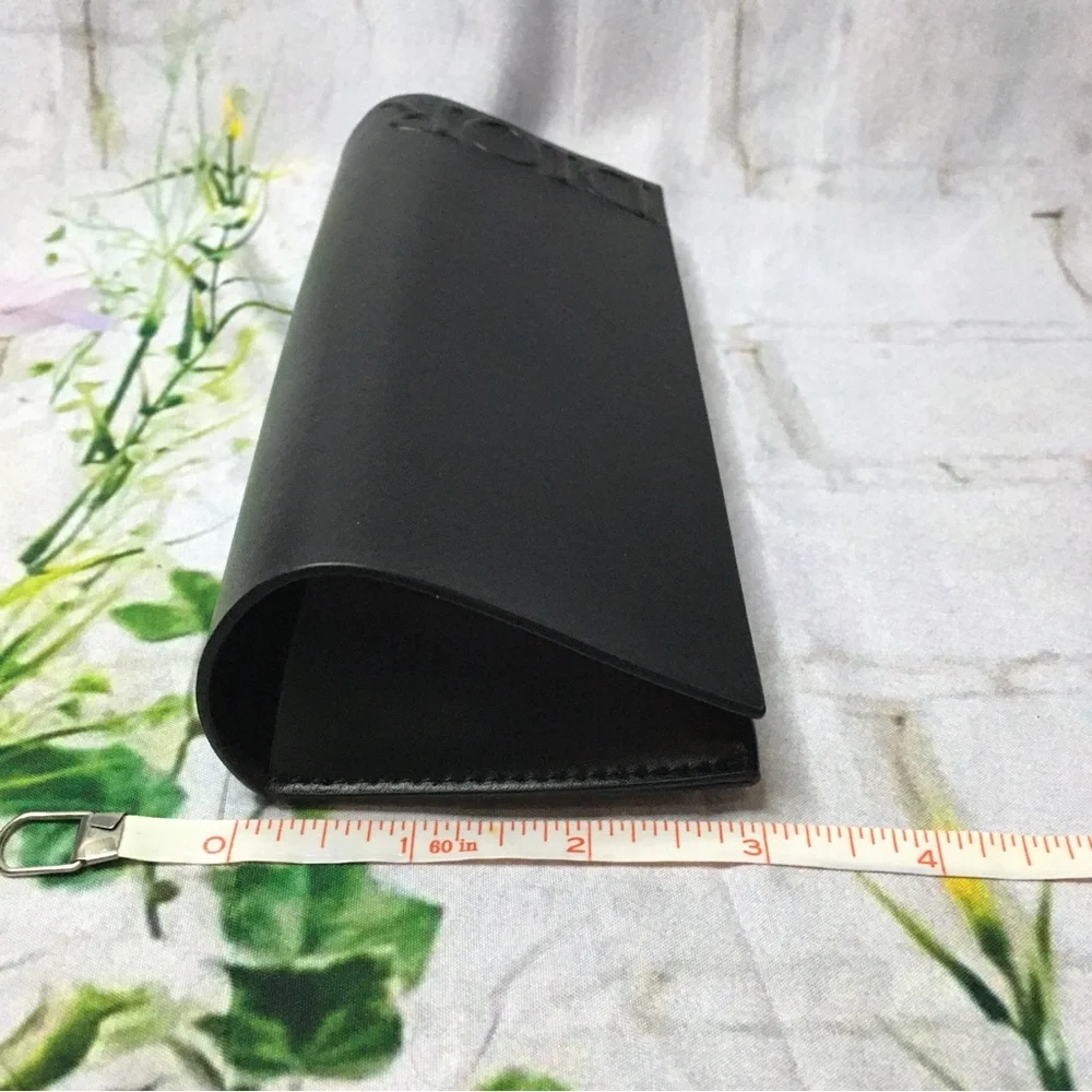 Dior Black eye glasses case detachable logo piece Faux leather New 3” x 7.5”